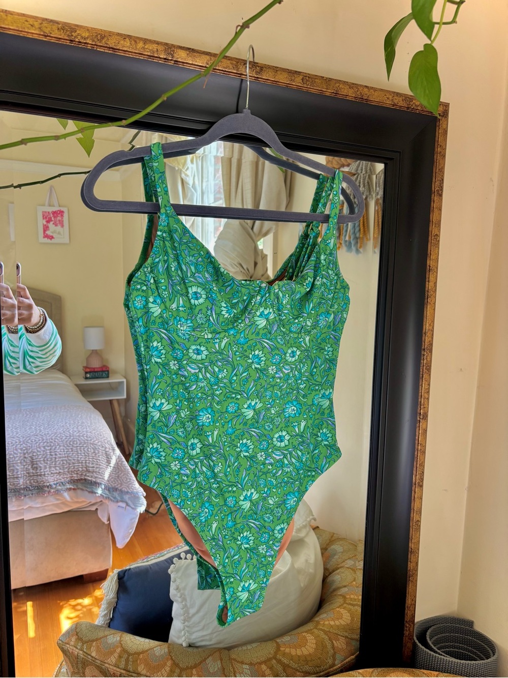 J. Crew Green Floral One-Piece Swimsuit